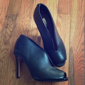 Halogen Studded Black Peep-Toe Bootie Heels